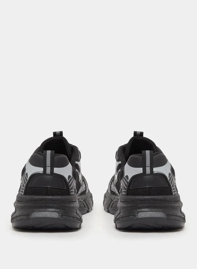 Styli Black Metallic Graphic Chunky Sole Lace Up Sneaker for Men | Best Price UAE