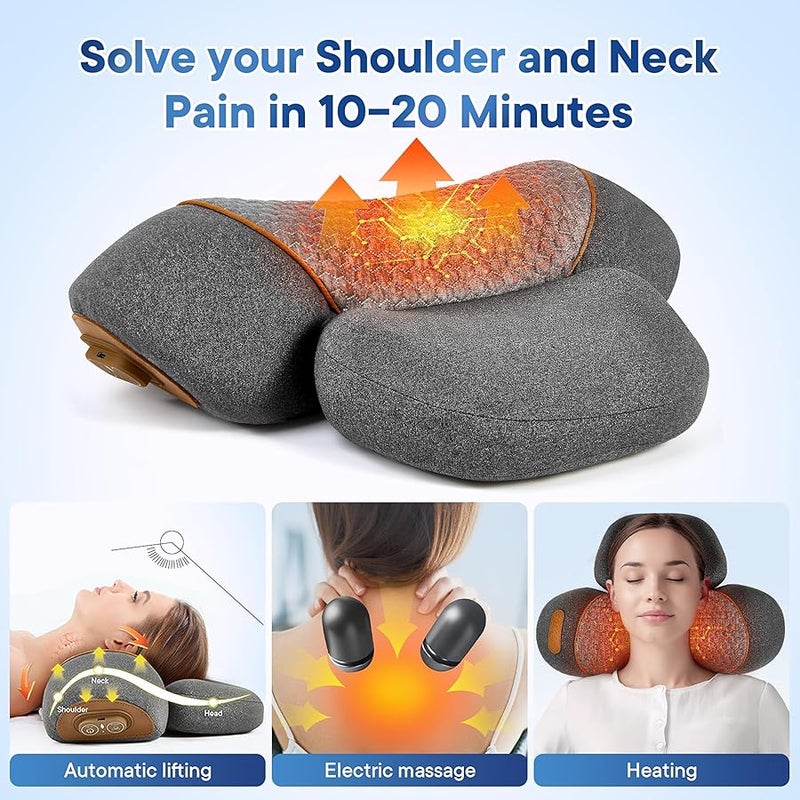 KITCADA Neck Massager Pillow, 3-in-1 Neck Massager, Travel Massage Pillow for Shoulder Pain Relief, Deep Tissue Pain with Heat and Traction, Hump Corrector - Image 3