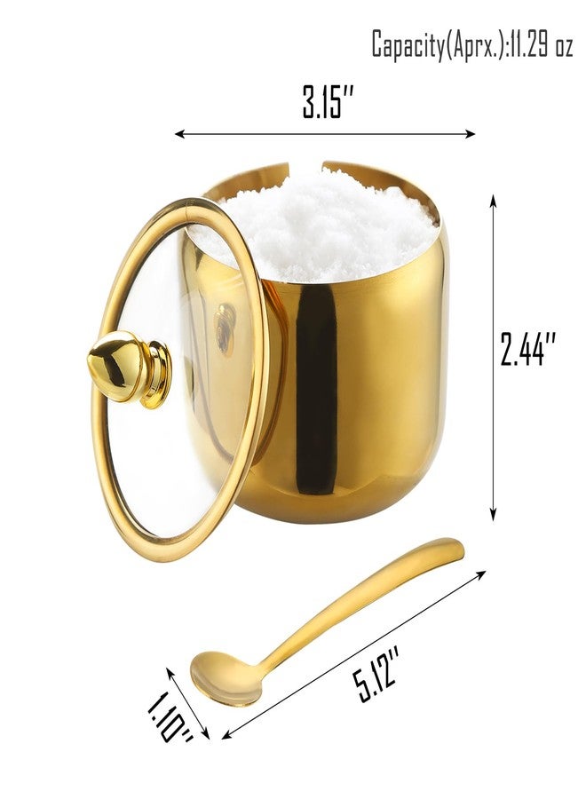 IBWell 10oz Sugar Bowl with Lid and Spoon Gold Sugar Container with Spoon for Coffee Bar Kitchen Accessories for Seasoning Sugar Salt Coffee Bean - Image 2