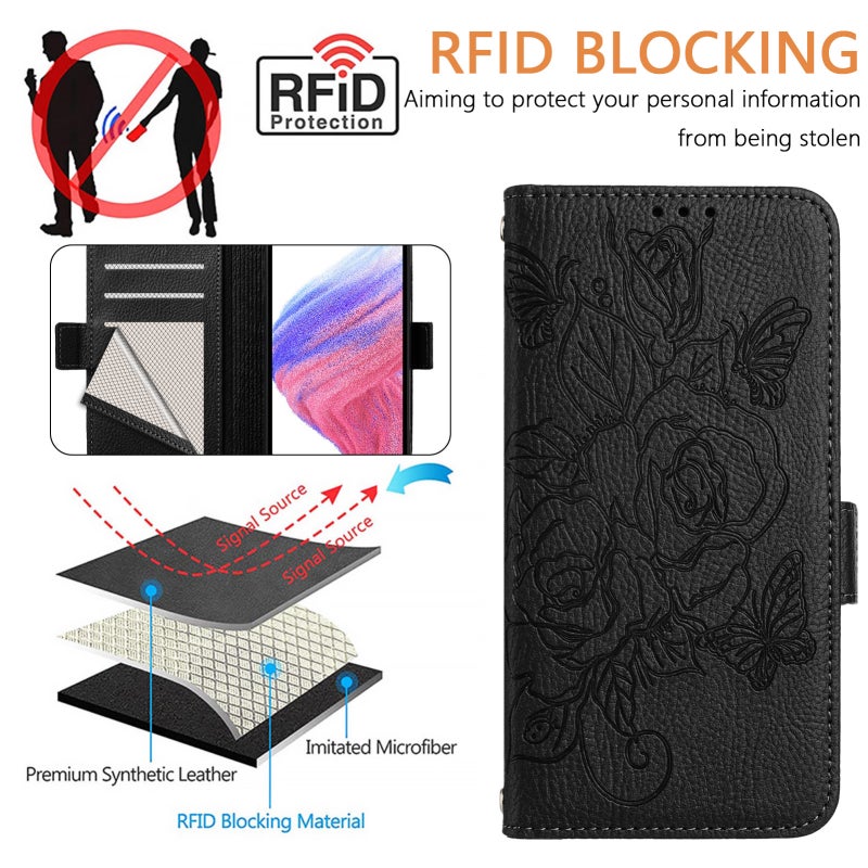 HuHa Case Cover For OPPO Find X5 Embossed Rose RFID Anti-theft Leather Phone Case(Black) - Image 5