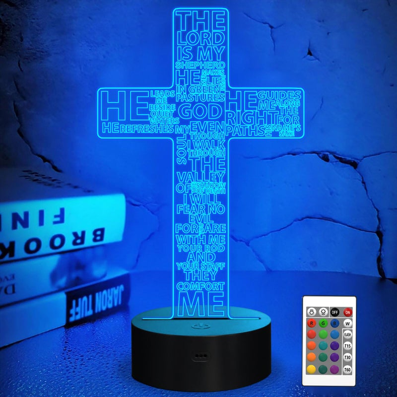 FULLOSUN Jesus Cross 3D Night Light Christ Optical Illusion Lights 16 Colors Change with Remote Control The Lord Desk Lamps Room Home Decor Xmas Birthday Easter Gifts