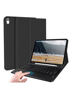 Generic Case for iPad Air 5th 4th Generation 10.9 inch 2022/2020 Stand Folio Smart Cover with Pencil Holder Touchpad Round Key Magnetically Detachable Wireless Keyboard for iPad Air 5/4 Black  - Image 1
