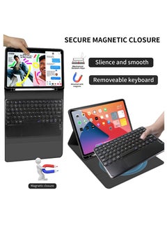Generic Case for iPad Air 5th 4th Generation 10.9 inch 2022/2020 Stand Folio Smart Cover with Pencil Holder Touchpad Round Key Magnetically Detachable Wireless Keyboard for iPad Air 5/4 Black  - Image 3