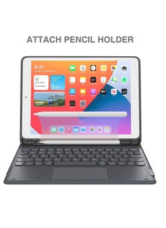 Generic Case for iPad Air 5th 4th Generation 10.9 inch 2022/2020 Stand Folio Smart Cover with Pencil Holder Touchpad Round Key Magnetically Detachable Wireless Keyboard for iPad Air 5/4 Black  - Image 2
