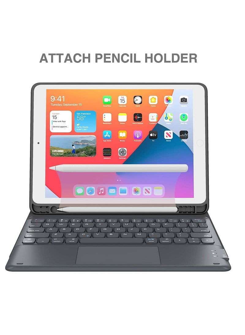 Generic - Case for iPad Air 5th 4th Generation 10.9 inch 2022/2020 Stand Folio Smart Cover with Pencil Holder Touchpad Round Key Magnetically Detachable Wireless Keyboard for iPad Air 5/4 Black - Image 1