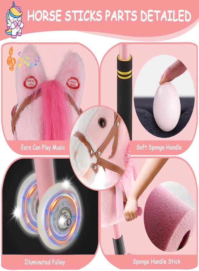 Frebuta Hobby Horse on a Stick,30 to 50In Stick Horse for Kids 3-12 Years Plush Handcrafted Party Cowgirl Music Pink Pony Horse Toy with Illuminated Wheel Stainless Steels Soft Sponge Handle (Pink) - Image 5