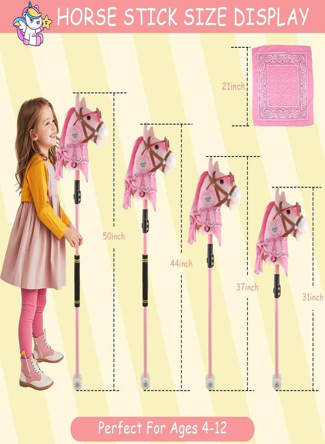 Frebuta Hobby Horse on a Stick,30 to 50In Stick Horse for Kids 3-12 Years Plush Handcrafted Party Cowgirl Music Pink Pony Horse Toy with Illuminated Wheel Stainless Steels Soft Sponge Handle (Pink) - Image 2