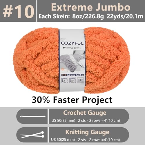 Cozyful Chunky Yarn for Hand Knitting - #10 Chunky Chenille Yarn, Jumbo Big Thick Chunky Yarns for Crocheting, Super Bulky Chunky Knit Blanket Yarns, 8 Skein (22 yds 8 oz Each Skein), Pumpkin Orange - Image 2
