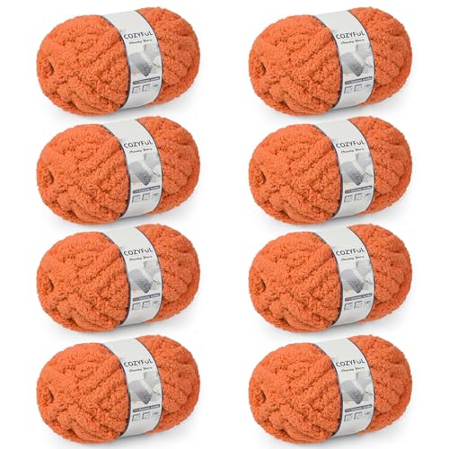 Cozyful Chunky Yarn for Hand Knitting - #10 Chunky Chenille Yarn, Jumbo Big Thick Chunky Yarns for Crocheting, Super Bulky Chunky Knit Blanket Yarns, 8 Skein (22 yds 8 oz Each Skein), Pumpkin Orange - Image 1
