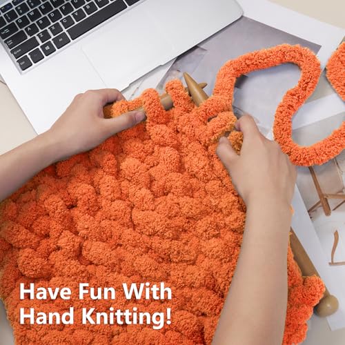 Cozyful Chunky Yarn for Hand Knitting - #10 Chunky Chenille Yarn, Jumbo Big Thick Chunky Yarns for Crocheting, Super Bulky Chunky Knit Blanket Yarns, 8 Skein (22 yds 8 oz Each Skein), Pumpkin Orange - Image 3