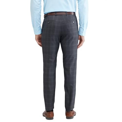 Raymond Men's Slim Fit Formal Trousers, Poly Viscose Blend, Checked Pattern, Flat Front | Dark Grey - Image 4