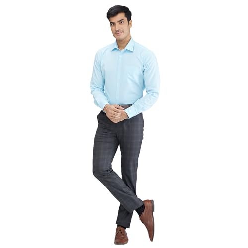 Raymond Men's Slim Fit Formal Trousers, Poly Viscose Blend, Checked Pattern, Flat Front | Dark Grey - Image 5