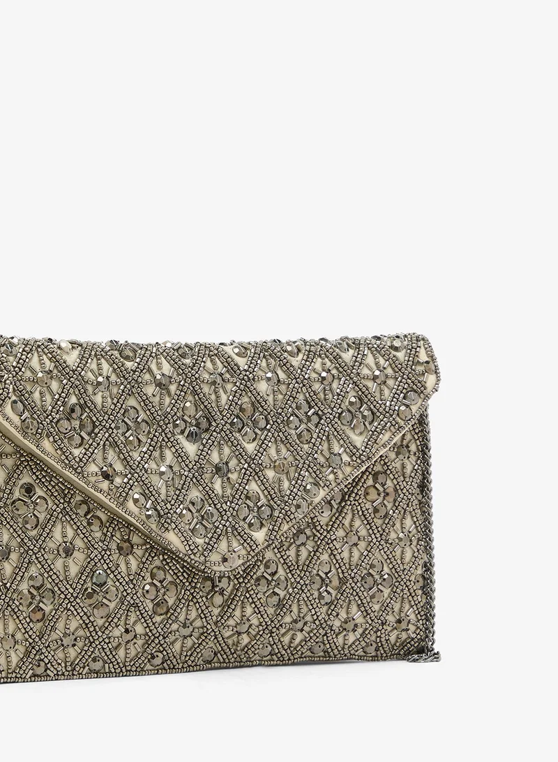 Khizana Silver Embroidered Sequin Clutch for Women | Best Price UAE