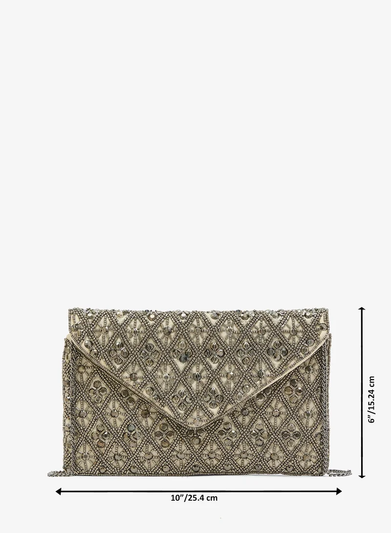 Khizana Silver Embroidered Sequin Clutch for Women | Best Price UAE