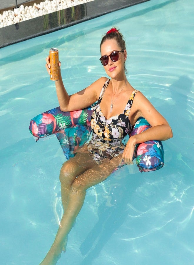 FindUWill Inflatable Pool Floats Chair, 2 Pack Soft Fabric Water Floating Chair Lounge with Sling Swimming Pool Floaties Lounger, Blow up Pool Noodles for Adults(Flamingo, Green) - Image 4