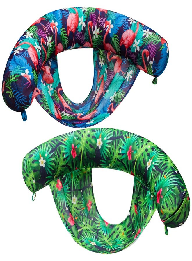 FindUWill Inflatable Pool Floats Chair, 2 Pack Soft Fabric Water Floating Chair Lounge with Sling Swimming Pool Floaties Lounger, Blow up Pool Noodles for Adults(Flamingo, Green) - Image 1