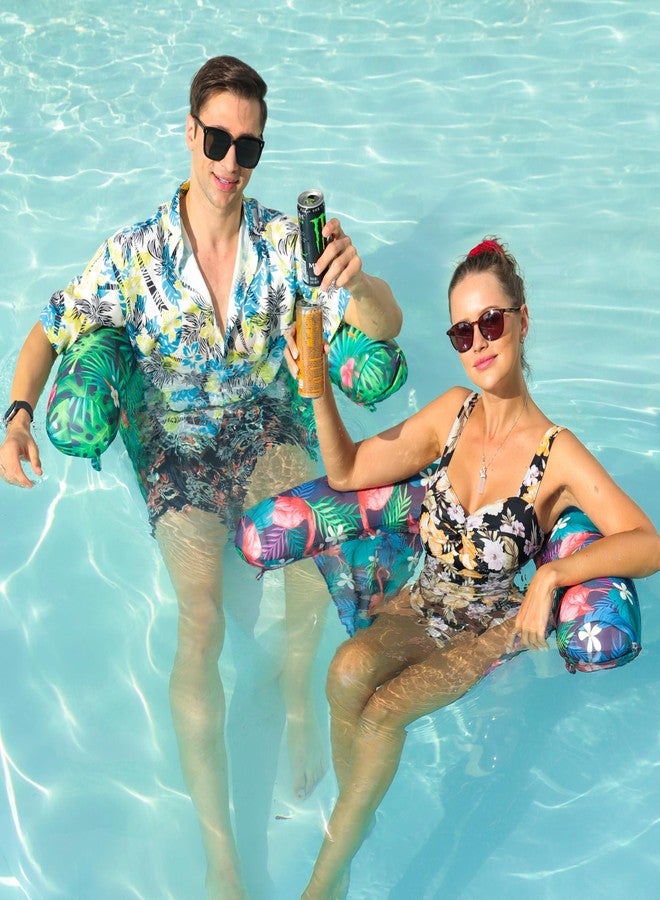 FindUWill Inflatable Pool Floats Chair, 2 Pack Soft Fabric Water Floating Chair Lounge with Sling Swimming Pool Floaties Lounger, Blow up Pool Noodles for Adults(Flamingo, Green) - Image 2