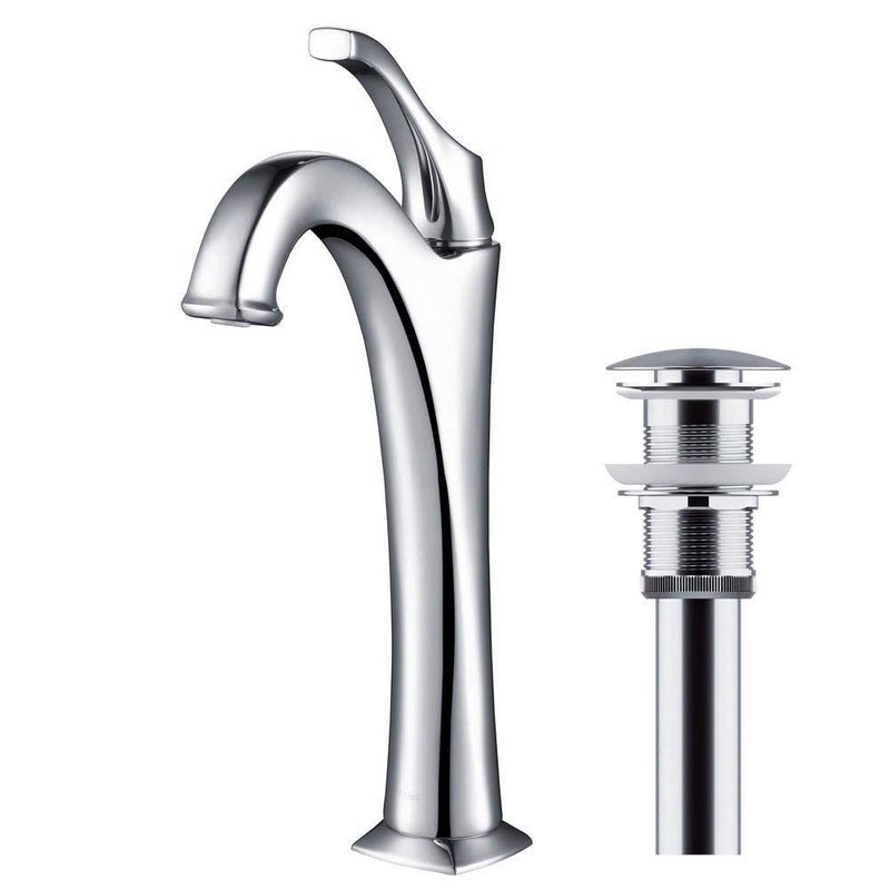 KRAUS KBF1201CH Arlo Single Handle Basin Bathroom Faucet with Lift Rod Drain and Deck Plate Chrome - Image 2