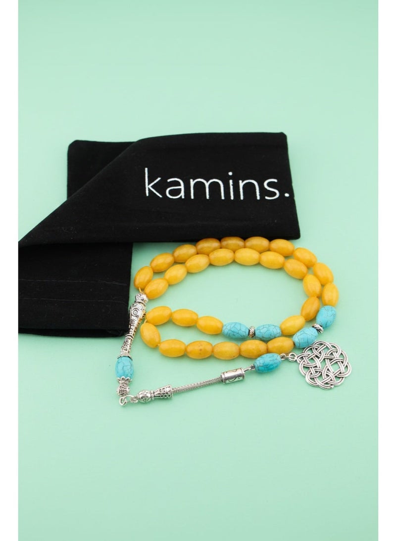 Kamins Collection Yellow Jade & Turquoise Tasbih - Image 1