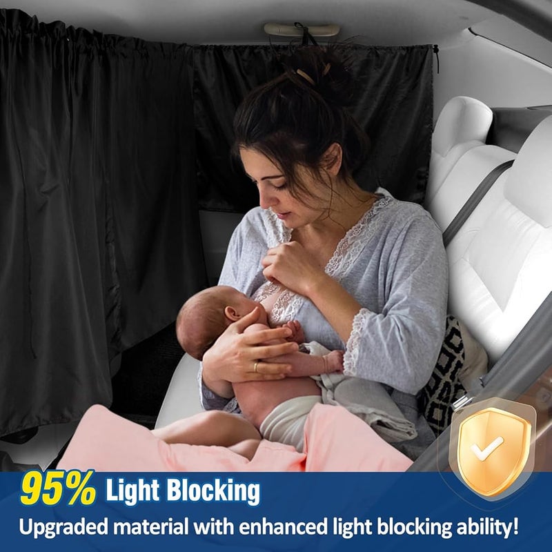 PAMASE Set of 3 Car Privacy Curtains - 1 Rear Seat & 2 Side Windows Divider Curtain Baby Shades, Wide Sedan SUV Sunshade Screen Covers for Travel Camping Nap Sleeping - Image 4