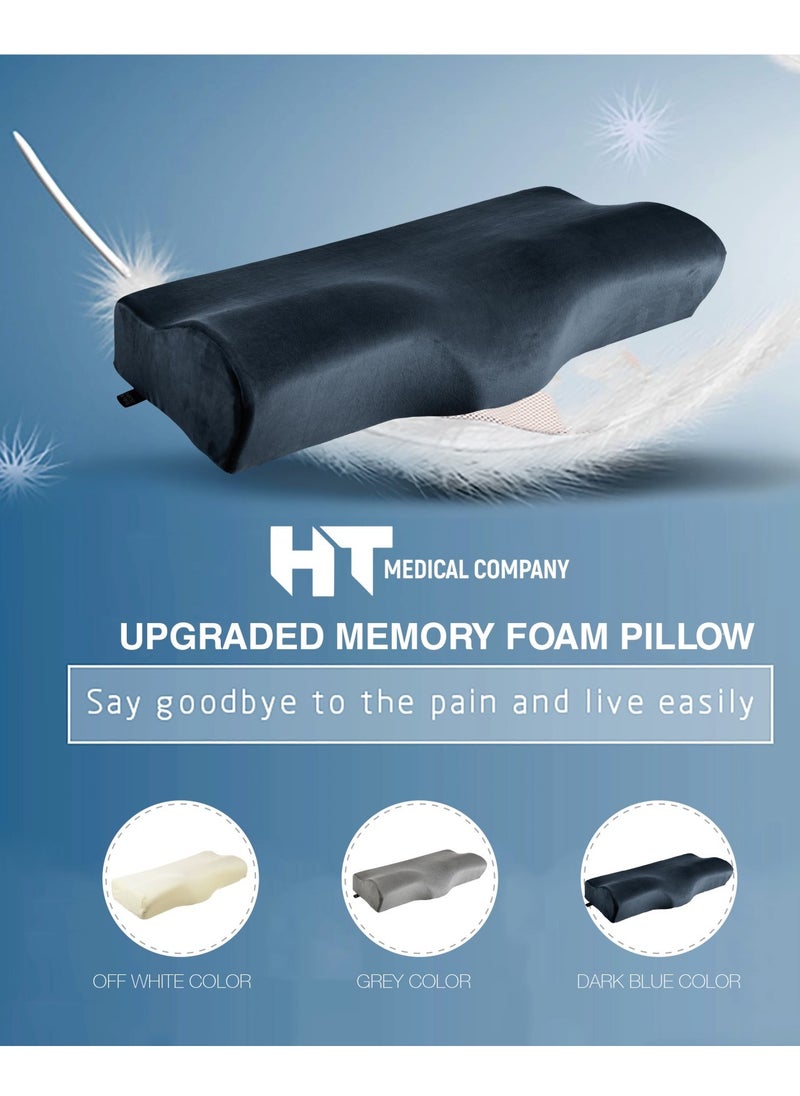 HT - Anti-Snoring Memory Foam Pillow, Comfortable Orthopedic Pillow for Neck Support and Shoulder Pain Relief, Side Sleeping Pillow with Washable Cover, Gray - Image 1