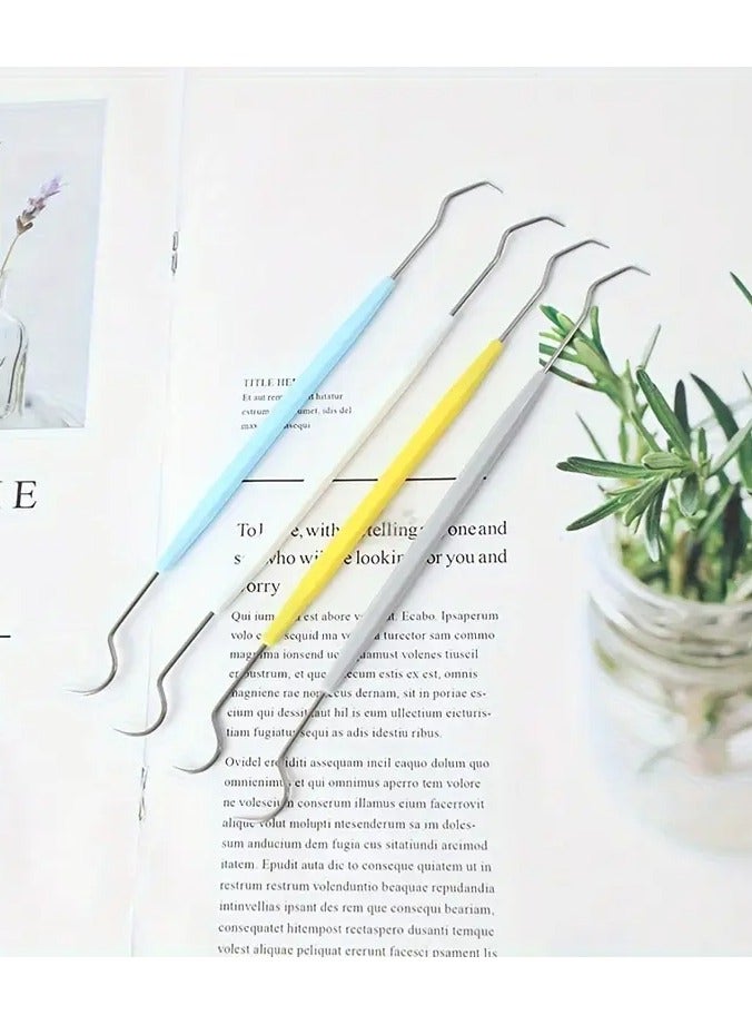 Rozino 4 PCS Stainless Steel Dual-Ended Dental Hygiene Hooks - Curved Diamond Design for Effective Teeth Cleaning, Metal Toothpicks & Probes for Home Use - Image 1