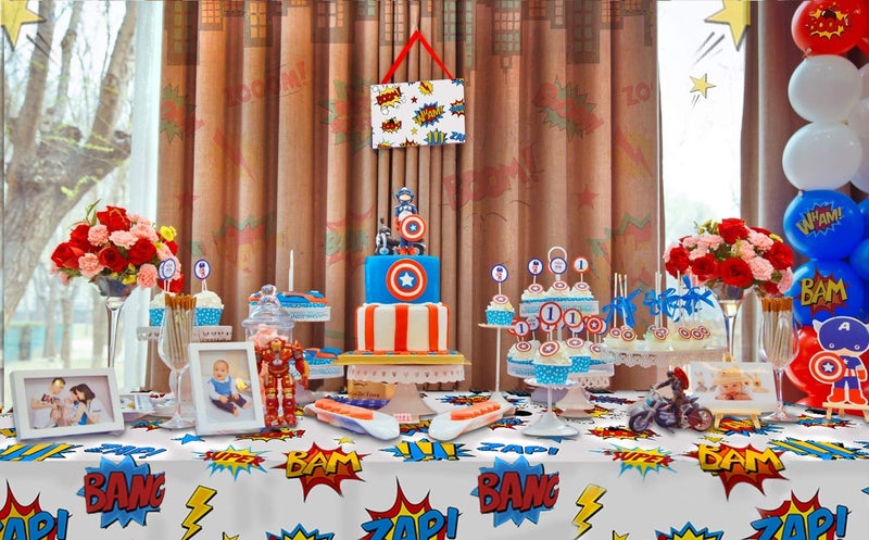 HaWenny 5 Pack Superhero Plastic Table cover,43" x 71" Superhero Tablecloths Party Supplies Decorations - Image 4