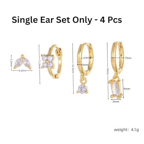 Aaishwarya Set of 4 for Single Ear Only - 18K Gold Plated Waterproof Antitarnish Zircon Stud and Hoop Earring Set | Multi Piercing Earrings for Women and Girls - Image 4