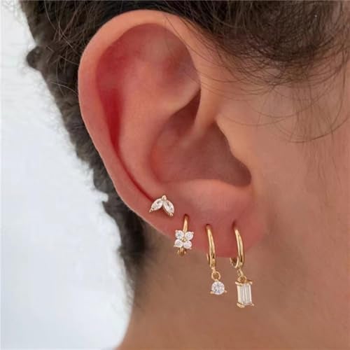 Aaishwarya Set of 4 for Single Ear Only - 18K Gold Plated Waterproof Antitarnish Zircon Stud and Hoop Earring Set | Multi Piercing Earrings for Women and Girls - Image 2