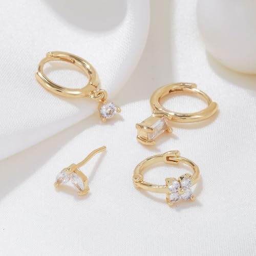 Aaishwarya Set of 4 for Single Ear Only - 18K Gold Plated Waterproof Antitarnish Zircon Stud and Hoop Earring Set | Multi Piercing Earrings for Women and Girls - Image 5