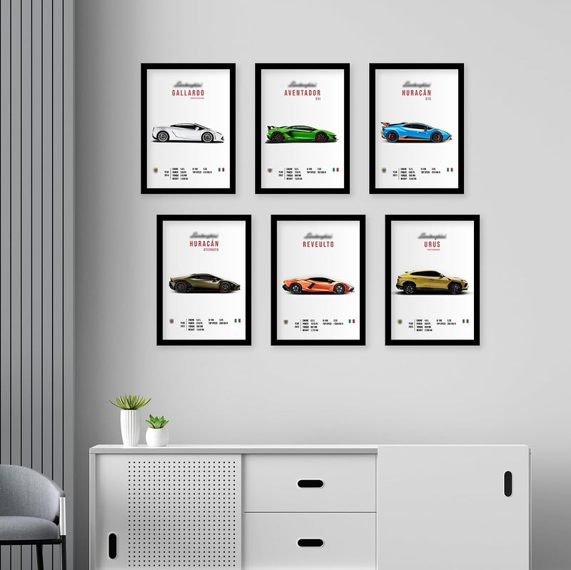 CodersParadise إطارات ملصقات حائط لامبورغيني، مجموعة من 6، مقاس 8 × 12 سم (A4)، عمل فني جمالي، ملصقات مؤطرة لغرفة المعيشة، غرفة النوم، المنزل والمكتب - Image 4