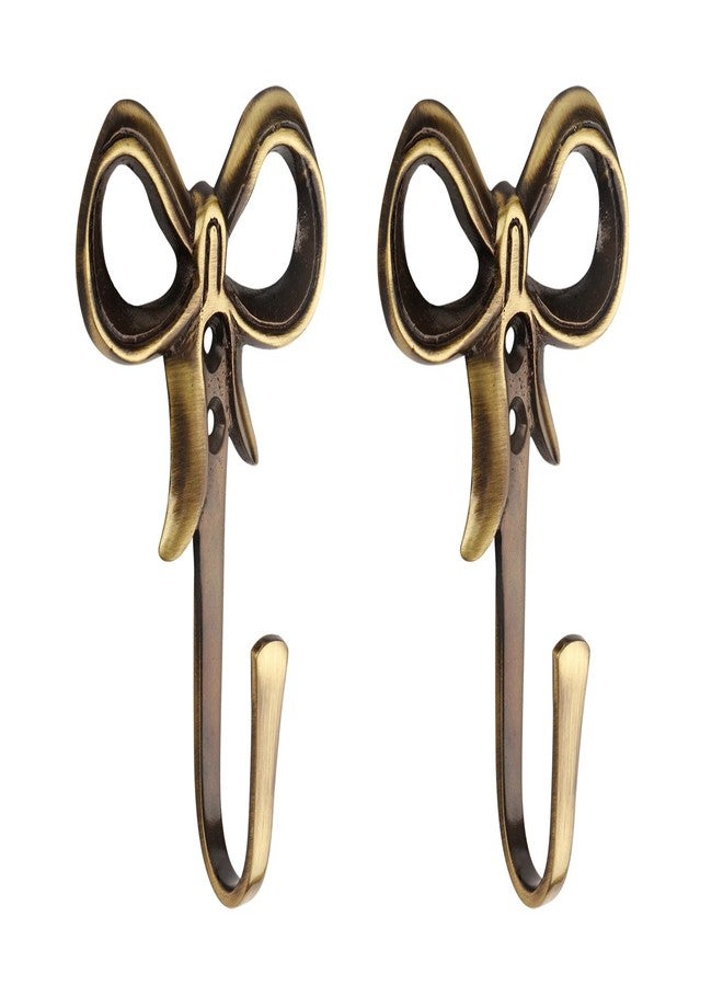 HOBKNOBS (Set of 2 Heavy Bow Antique Brass Multipurpose Wall/Wooden Mounted Hook Hanger - Gold.. - Image 1