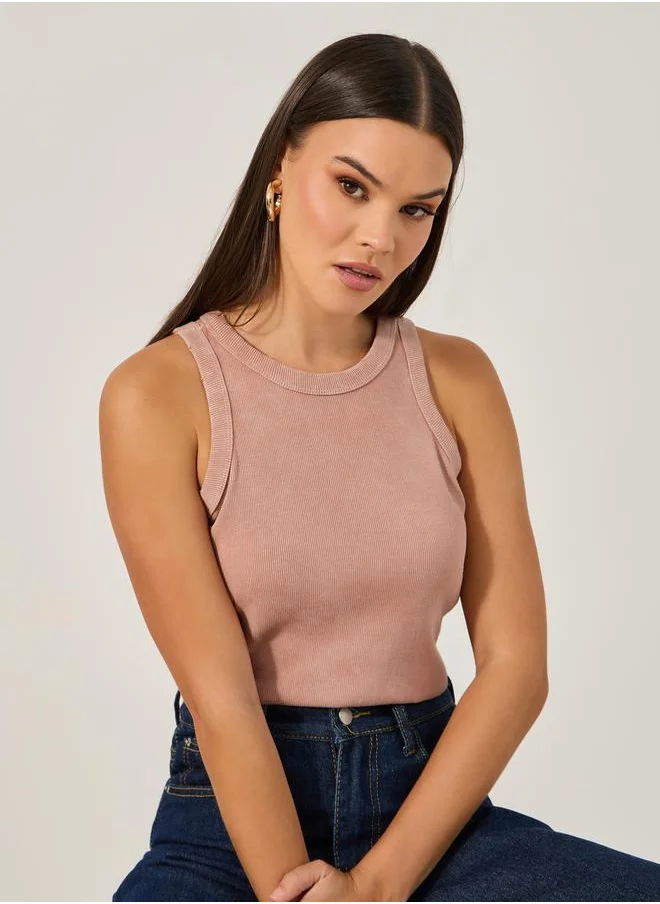 Styli Round Neck Racer Back Tank Top in Acid Wash Pack of 2