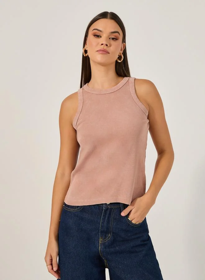 Styli Round Neck Racer Back Tank Top in Acid Wash Pack of 2