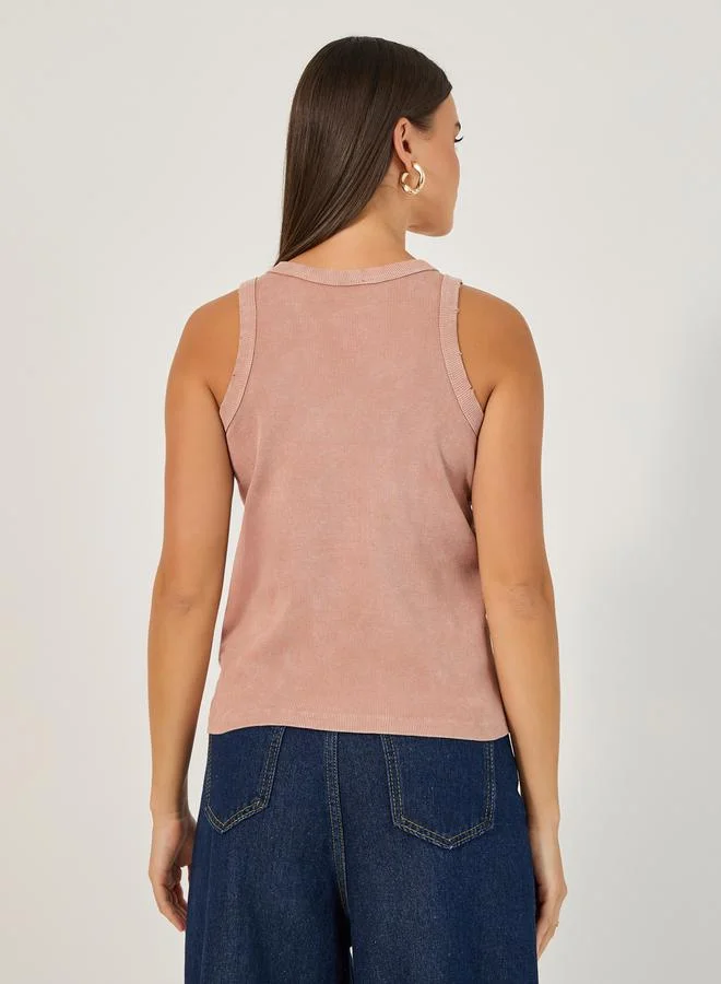 Styli Round Neck Racer Back Tank Top in Acid Wash Pack of 2