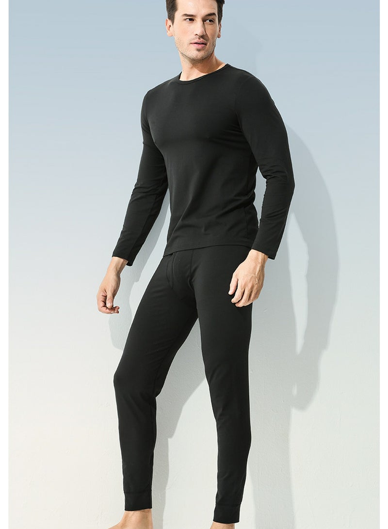 إسكدنيا Mens Long Johns And Thermal Underwear Set 2 Piece Thin Base Layer Set for Men Black  - Image 1