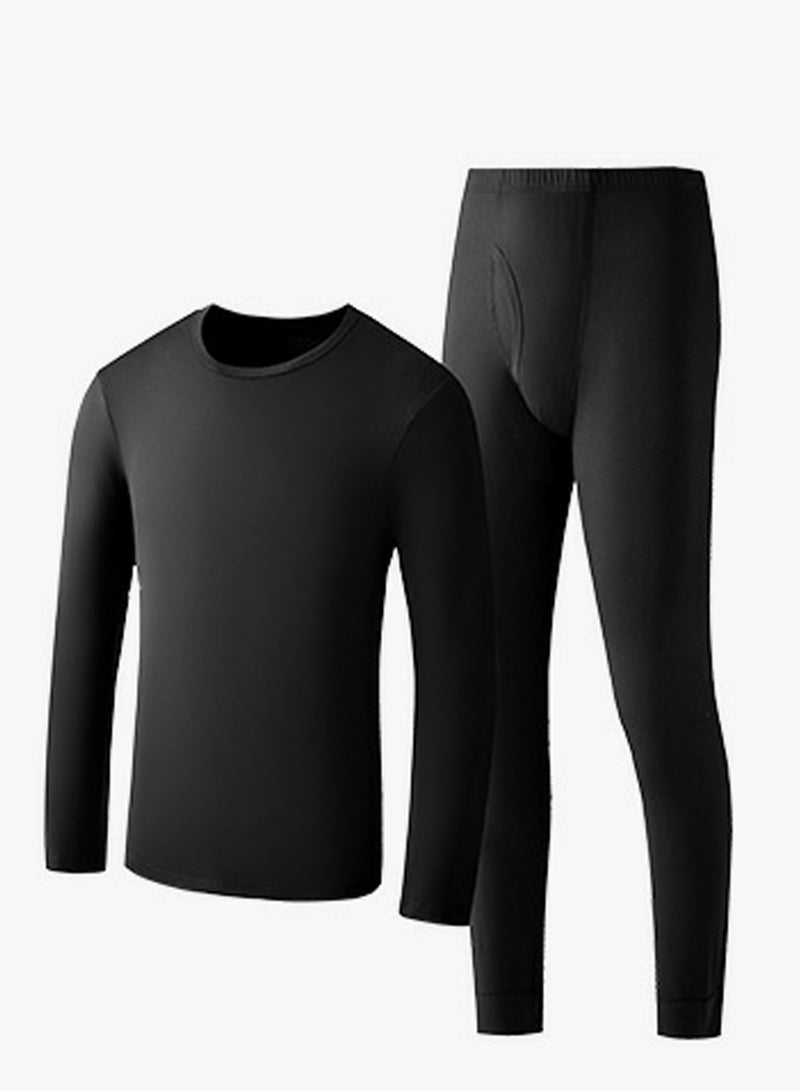 إسكدنيا Mens Long Johns And Thermal Underwear Set 2 Piece Thin Base Layer Set for Men Black  - Image 2