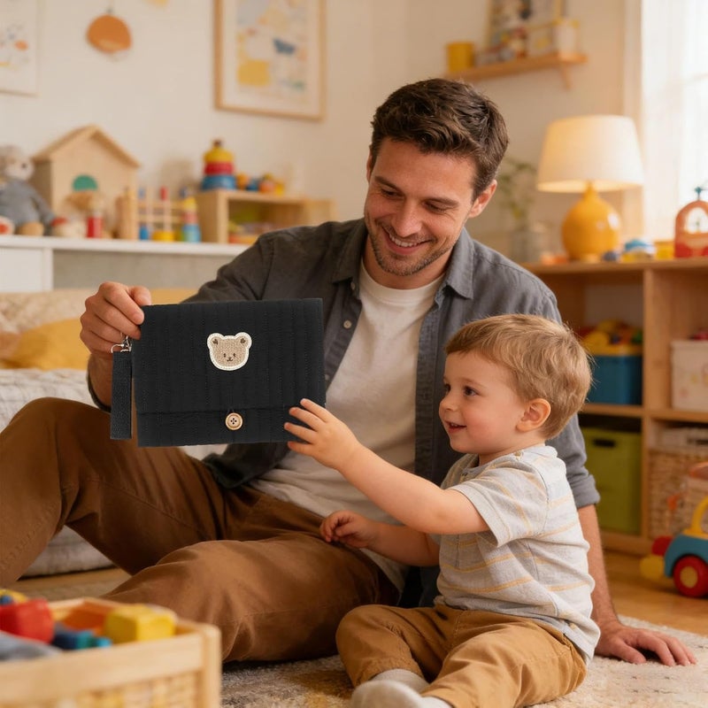 Pochette À Couches Et Lingettes - Pochette Pliable Avec Broderie Ours Mignon - Avec Compartiment Pour Sangle De Poussette Et Organisateurs De Sac À Langer - pour papa parent garçon fille maman voyage - Image 3
