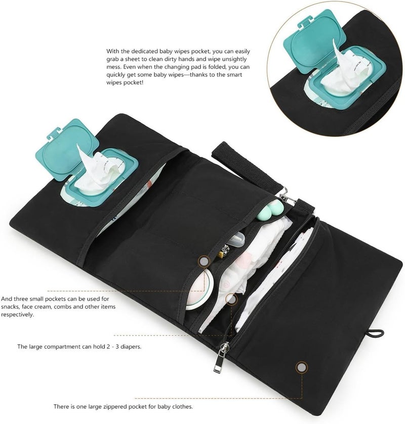 Pochette À Couches Et Lingettes - Pochette Pliable Avec Broderie Ours Mignon - Avec Compartiment Pour Sangle De Poussette Et Organisateurs De Sac À Langer - pour papa parent garçon fille maman voyage - Image 5