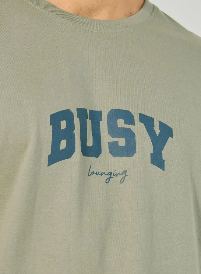 Styli Slogan Print Round Neck T-Shirt and Short Pyjama Set