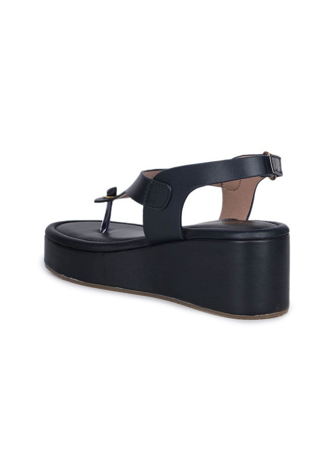 She Zone Black Wedge Sandals for Women - Image 3