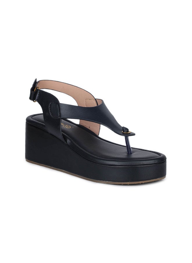 She Zone Black Wedge Sandals for Women - Image 2