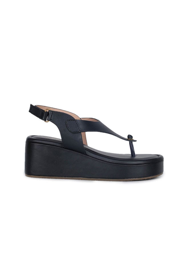She Zone Black Wedge Sandals for Women - Image 4