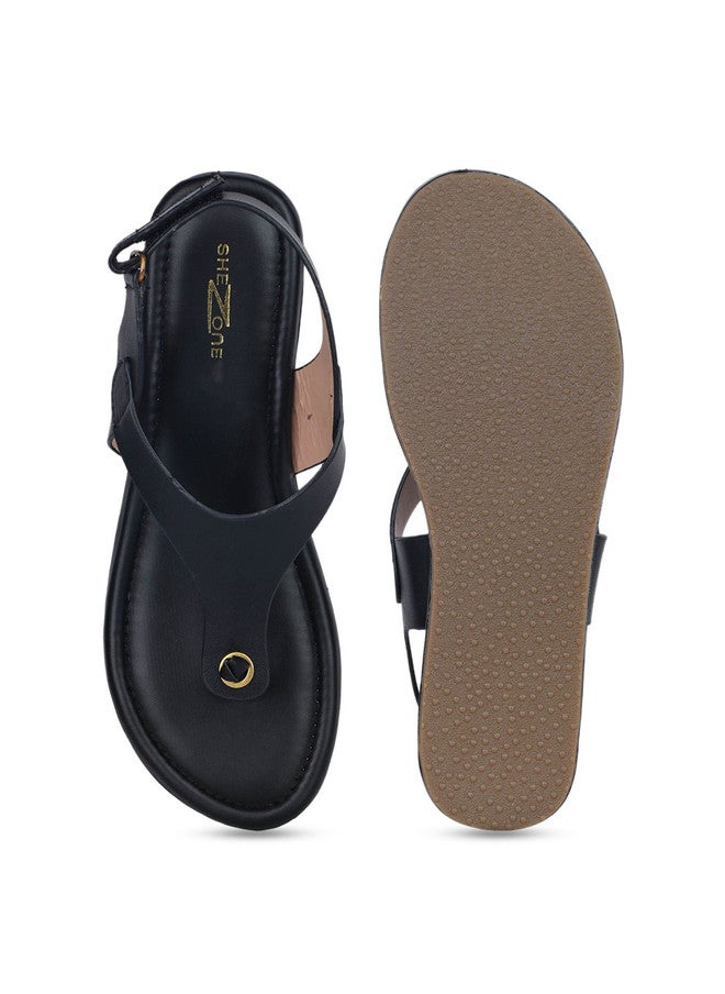 She Zone Black Wedge Sandals for Women - Image 5