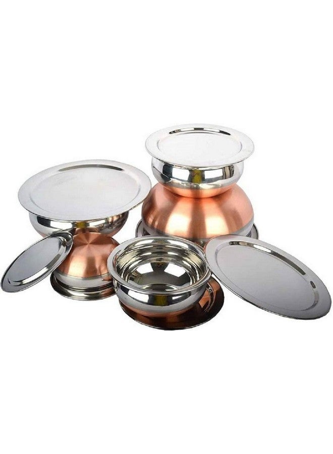 Nirvika Stainless Steel Copper Bottom Handi Set with Lid 5 Pieces Serving Bowl Cookware Set patila/Tapeli Size: 500 ML,750 ML, 1000 ML,1500 ML,2000 ML - Image 2