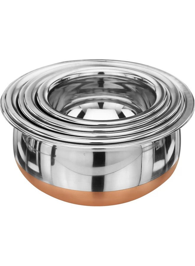 Nirvika Stainless Steel Copper Bottom Handi Set with Lid 5 Pieces Serving Bowl Cookware Set patila/Tapeli Size: 500 ML,750 ML, 1000 ML,1500 ML,2000 ML - Image 4