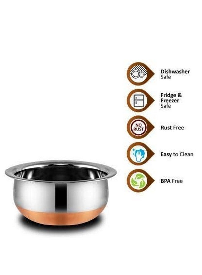Nirvika Stainless Steel Copper Bottom Handi Set with Lid 5 Pieces Serving Bowl Cookware Set patila/Tapeli Size: 500 ML,750 ML, 1000 ML,1500 ML,2000 ML - Image 3