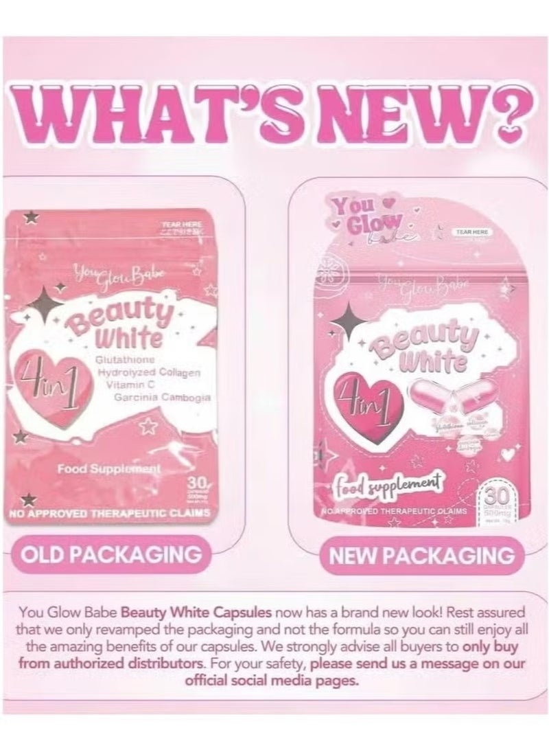 جلو بيوتي وايت مكمل غذائي 4 في 1 – عبوتان (بمجموع 60 كبسولة) | لتبييض البشرة وتعزيز الكولاجين - Image 3