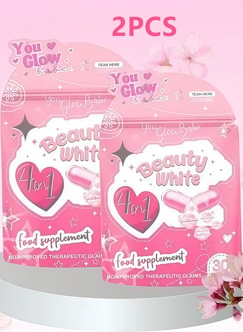 جلو بيوتي وايت مكمل غذائي 4 في 1 – عبوتان (بمجموع 60 كبسولة) | لتبييض البشرة وتعزيز الكولاجين - Image 1