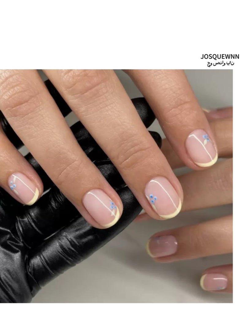 JOSQUEWNN Press on nails,24Pcs, European and American Fashion Colorful 3D Floral Nail Art, French Fresh Wearable Short Nails, Sweet Versatile Cute Women's False Nails DIY Nail Art Accessories.Fake Acrylic Nails With Glue Kit. - Image 1